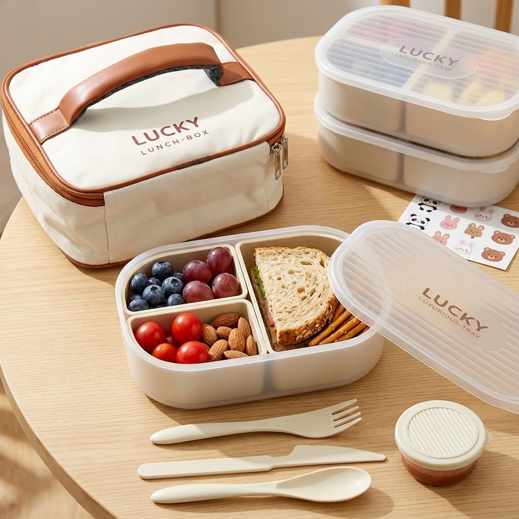 Bento Box Two Tier - Portable Divided Plastic Lunch Container For