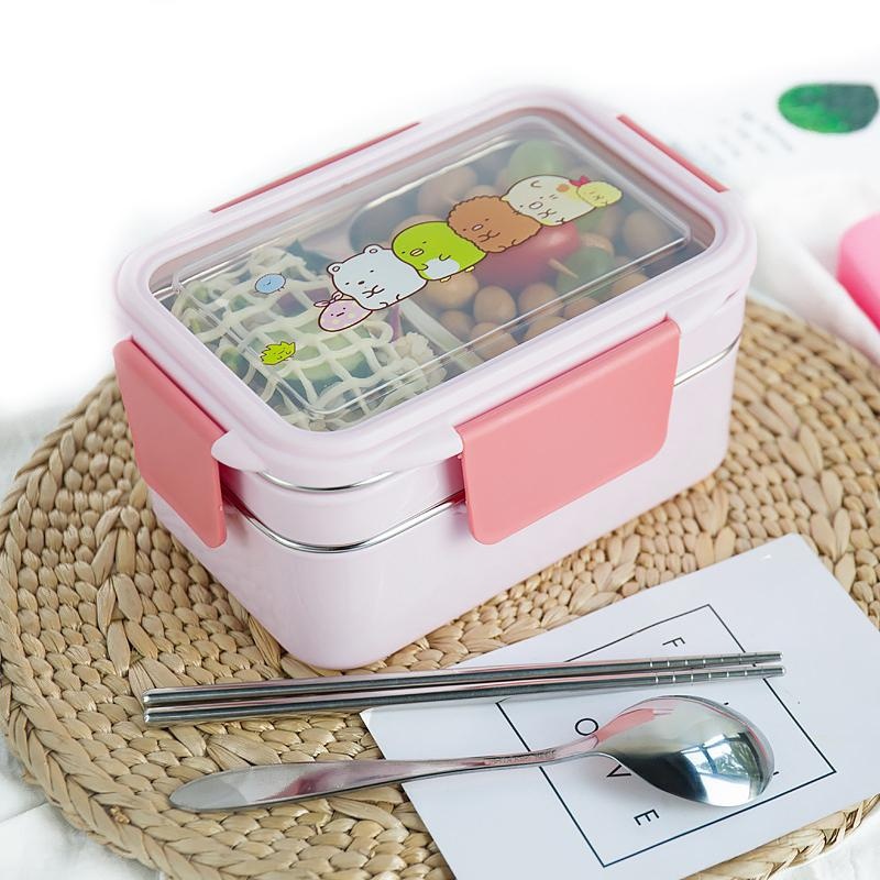 Bento Box Two Tier - With Random Pattern Cartoon Lunch Box